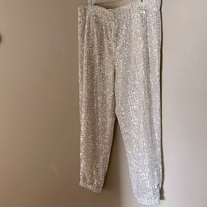 Loft beige size large jogger style sequin pants